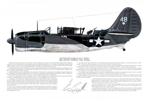 "SB2C Helldiver Pilot Harold Buell"-Ernie Boyette-World War II Aviation Art